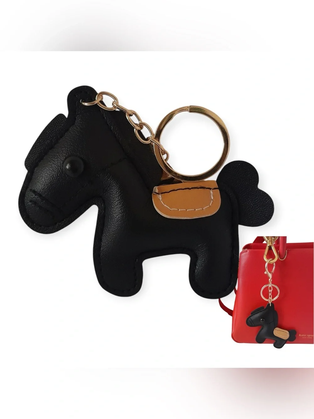 Faux Leather Horse Bag Charm Pony Keychain 1pc